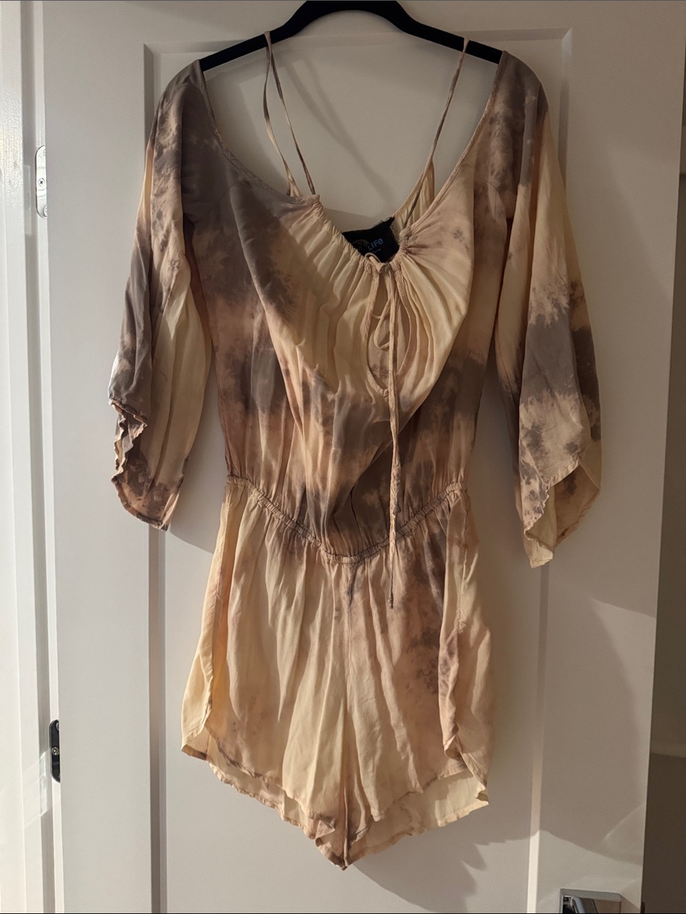 Blue Life Cream and Brown Tie-Dye Short Tunic Romper